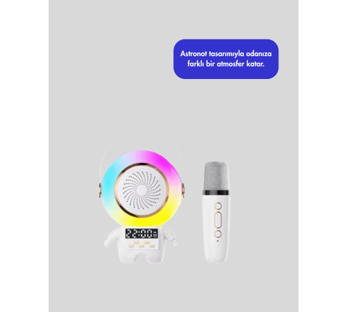 Kablosuz Mikrofonlu Astronot Tasarım Bluetooth Speaker Karaoke