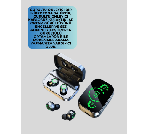 Gerçek Kablosuz Kulaklık – Bluetooth 5.0, Şarj Kutulu, Parmak İzi Kontrollü