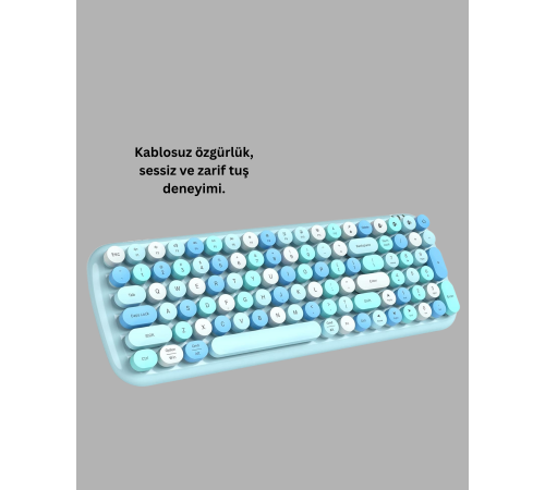 Retro Daktilo Stilli Kablosuz Klavye Mouse Seti – Sessiz ve Şık