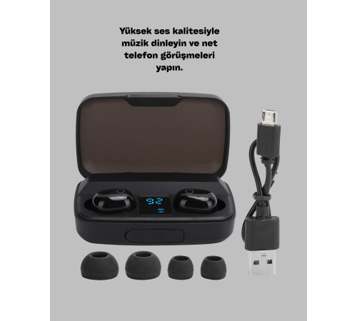 1800 mAh Güçlü Şarj Kutusu ile Bluetooth Kulaklık Seti