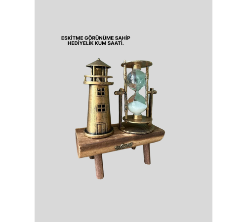 Vintage Kum Saati + Deniz Feneri Modeli – Ahşap Gövdeli Masa Üstü Dekor