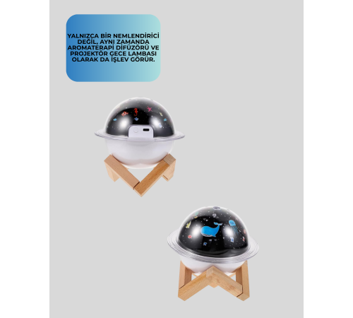 Projektör ışığı bulunan USB bağlantılı mini aromaterapi destekli hava nemlendirici