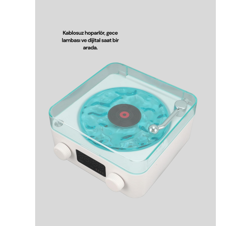 3-1 Kablosuz Bluetooth Hoparlör – Gece Lambalı, Saatli, Retro Tasarım