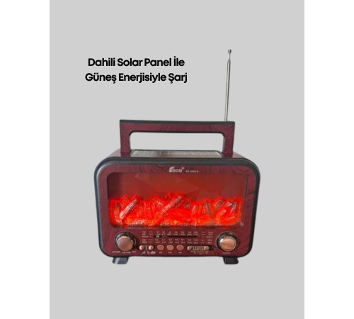 Şömine Alev Işıklı Solar Bluetooth Hoparlör – 7W Güçlü Ses, FM Radyo