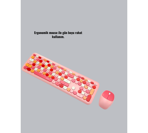 Renkli Retro Tuş Takımlı Klavye – 3 Cihaz Bağlantısı, Medya Kısayol Tuşları