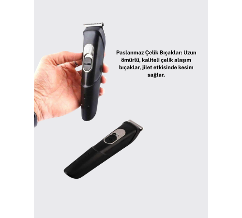Sessiz Motorlu, Kablosuz Kullanımlı Şarjlı Saç ve Sakal Kesme Makinesi – Taraklı Set