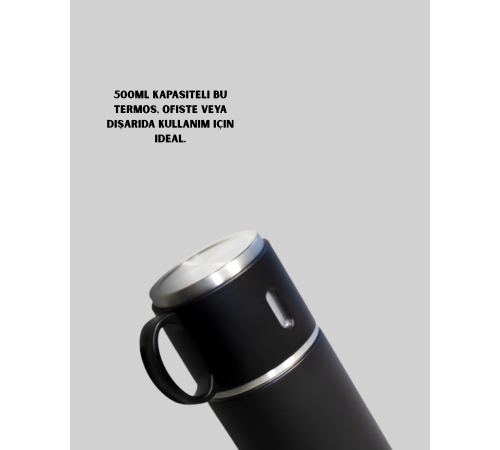 500 ml Isı Korumalı Çelik Termos ve Bardak Seti | Silikon Tabanlı, Şık ve Pratik