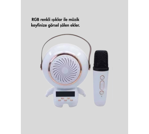 Renkli Işıklı Astronot Mini Bluetooth Speaker ve Karaoke Mikrofon