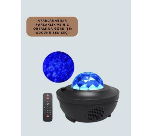 Sesle Etkileşimli Yıldız Projektörlü Gece Lambası – Bluetooth Hoparlörlü, USB Girişli, Dönen Okyanus
