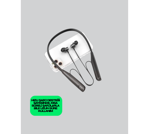 Boyun Askılı Kablosuz Bluetooth Kulaklık – Aktif Gürültü Önleme, LCD Ekranlı