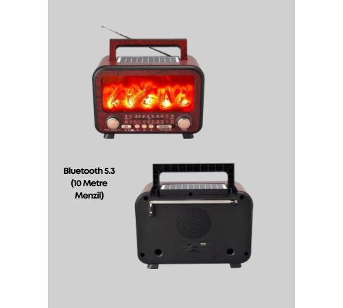 Solar Panelli Alev Işıklı Bluetooth Hoparlör – Çoklu Giriş, Uzun Pil Ömrü