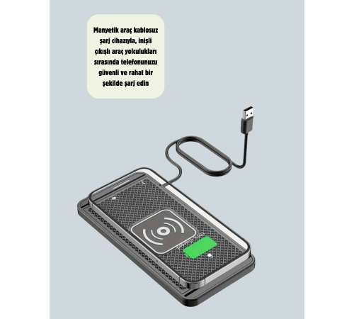 Araç İçi Kablosuz Şarj Pedi – Manyetik Güçlü Tutuş, Hızlı Şarj Özelliği