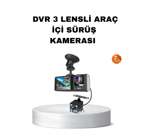Üç Kameralı Araç İçi Kayıt Sistemi Full HD Gece Görüşlü ve G-Sensör Destekli