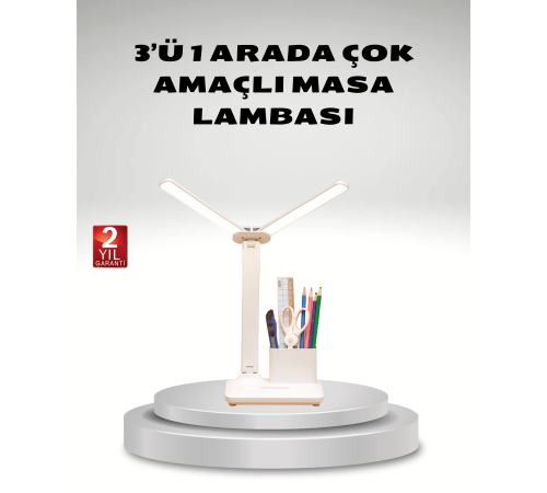 Kısılabilir LED Masa Lambası – Kalemlik ve Telefon Standlı, Göz Yormayan Işık