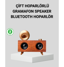 Retro Gramafon Bluetooth Hoparlör Çift Stereo Sesli FM Radyo Destekli