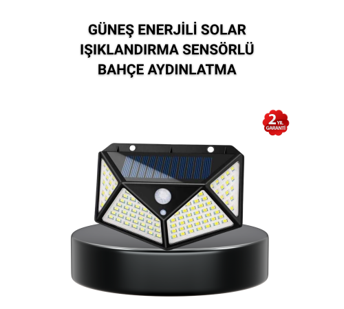 Solar Bahçe Lambası 100 LED Hareket Sensörlü Güneş Enerjili Aydınlatma