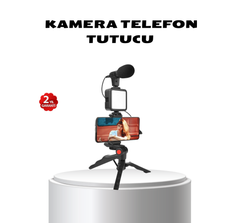 Video Çekim Kiti Tripod LED Işık Harici Mikrofon ve Bluetooth Kumanda Seti