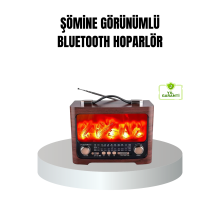 Solar Şarjlı Şömine Alev Efektli Bluetooth Hoparlör 7W Taşınabilir Ses Sistemi