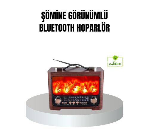 Solar Şarjlı Şömine Alev Efektli Bluetooth Hoparlör 7W Taşınabilir Ses Sistemi