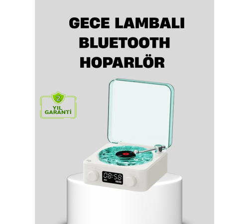 Gece Lambası Stereo Bluetooth Hoparlör Dijital Saatli Vintage Tasarım Çok Fonksiyonlu