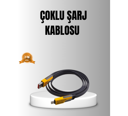 65W 4’ü 1 Arada Örgülü Hızlı Şarj Kablosu USB-C USB-A Çoklu Şarj Dayanıklı
