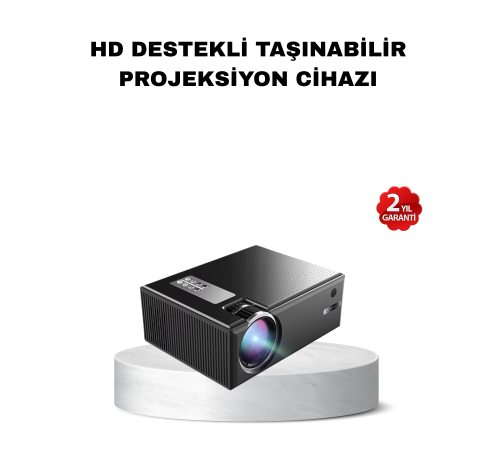 Taşınabilir Full HD Projeksiyon Cihazı Yüksek Parlaklık ve Geniş Bağlantı Seçenekli