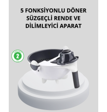 5 Fonksiyonlu Döner Rende Süzgeçli Çok Amaçlı Sebze Doğrayıcı Kaymaz Tabanlı