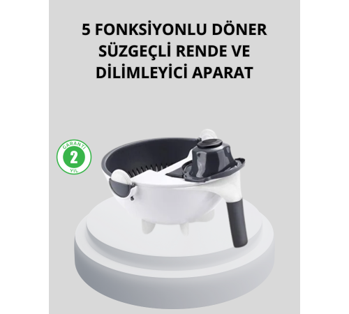 5 Fonksiyonlu Döner Rende Süzgeçli Çok Amaçlı Sebze Doğrayıcı Kaymaz Tabanlı
