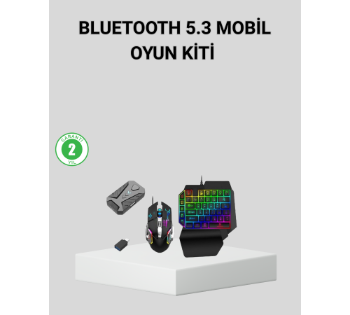 5in1 Mobil Oyun Kiti Bluetooth 5.3 Mini RGB Klavye Mouse Dönüştürücü Seti