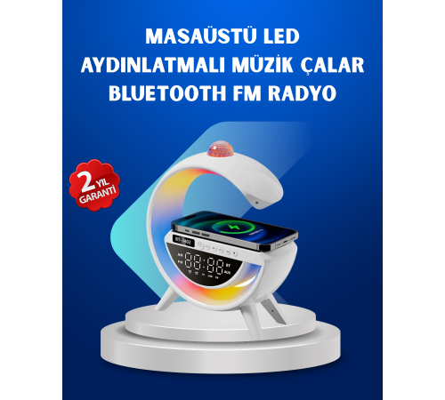 Kablosuz Şarjlı Dijital Saat RGB Işıklı Bluetooth Hoparlör Çok Fonksiyonlu