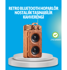 Retro Bluetooth Hoparlör Ahşap Görünümlü 5W Çift Stereo Ses