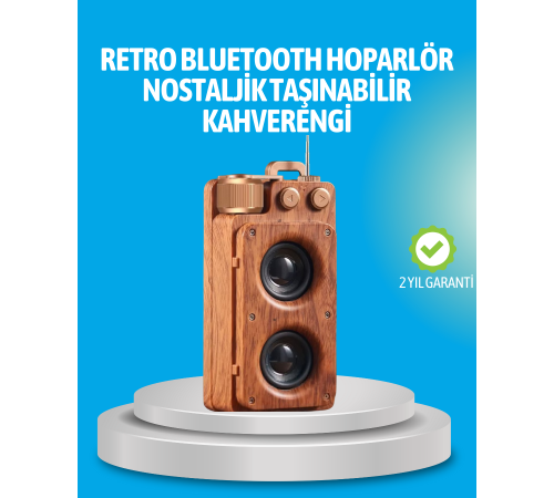 Retro Bluetooth Hoparlör Ahşap Görünümlü 5W Çift Stereo Ses