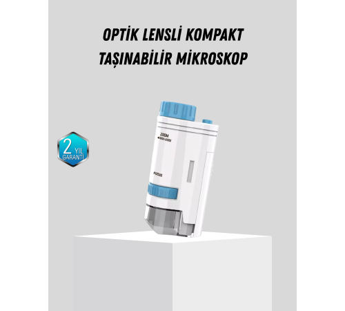 Taşınabilir Mini Mikroskop LED Işıklı 80X–200X Büyütmeli ve Odak Ayarlı