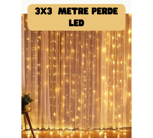 3x3 Metre Perde LED Işık Sıcak  Şelale Tasarım Dekoratif Aydınlatma