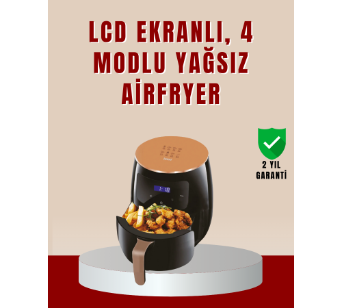 6 Litre Büyük Kapasiteli Dokunmatik Airfryer 2400W Yağsız Fritöz
