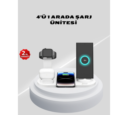 Kablosuz Şarj İstasyonu 4’ü 1 Arada iPhone Watch ve AirPods Uyumlu