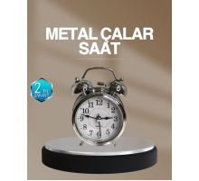 Dekoratif Yuvarlak Gümüş Sessiz Işıklı Masa Üstü Çalar Saat Alarmlı ve Şık Tasarım