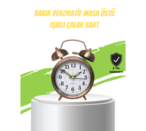 Nostaljik Bronz Metal Alarmlı Masa Saati Büyük Boy Dekoratif ve Şık Tasarım