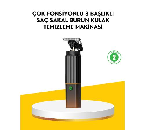 3’ü 1 Arada Şarjlı Erkek Bakım Seti – Saç, Sakal ve Burun Tüyü Kesme Makinesi
