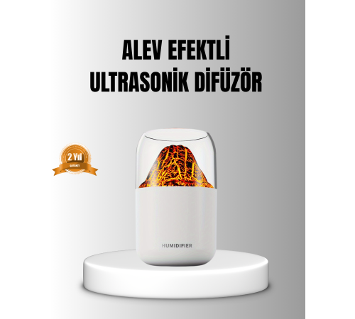 Alev Efektli Ultrasonik Uçucu Yağ Difüzörü 280ml Su Tanklı ve Sessiz Çalışma Özellikli