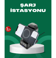 Dijital Saatli Kablosuz Şarj İstasyonu – 3’ü 1 Arada Apple Uyumlu Hızlı Şarj ve LED Ekran