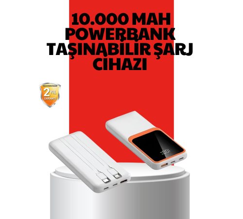 10000 mAh Taşınabilir Powerbank – Çift Çıkışlı Type-C ve Lightning Uyumlu