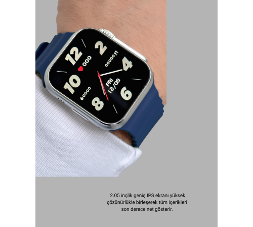 Ultra Akıllı Saat 2.05 İnç Büyük Ekran Bluetooth Aramalı IP67