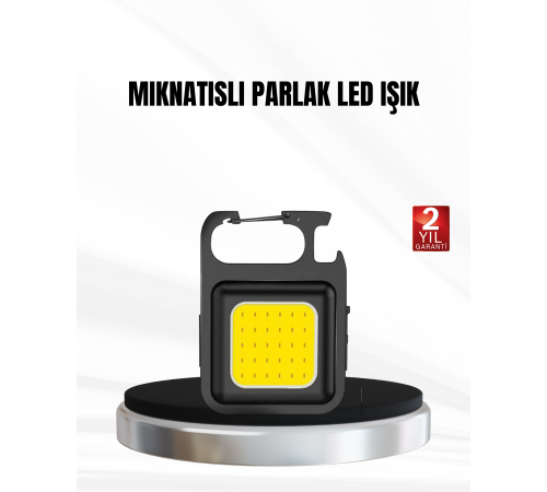 Şarjlı COB LED Anahtarlık Fener – 4 Modlu, Manyetik ve Katlanabilir Standlı
