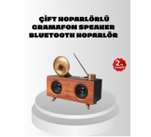 Çift Hoparlörlü Retro Bluetooth Speaker 1800mAh Bataryalı AUX USB SD Kartlı