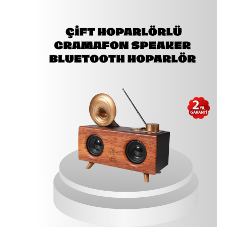 Çift Hoparlörlü Retro Bluetooth Speaker 1800mAh Bataryalı AUX USB SD Kartlı