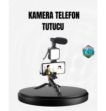 Profesyonel Vlog Çekim Kiti LED Işıklı Tripod Mikrofonlu Telefon Seti
