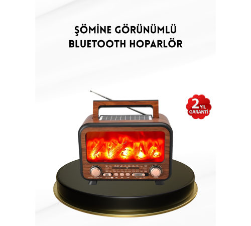Alev Işığı Efektli Solar Bluetooth Hoparlör Radyo Destekli Taşınabilir Model