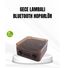 Bluetooth Hoparlörlü Gece Lambası Dijital Saat ve Ambiyans Işığı Çok Amaçlı