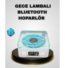 Bluetooth Hoparlörlü Gece Lambası Dijital Saat Ekranlı Su Dalgası Efektli Dekoratif